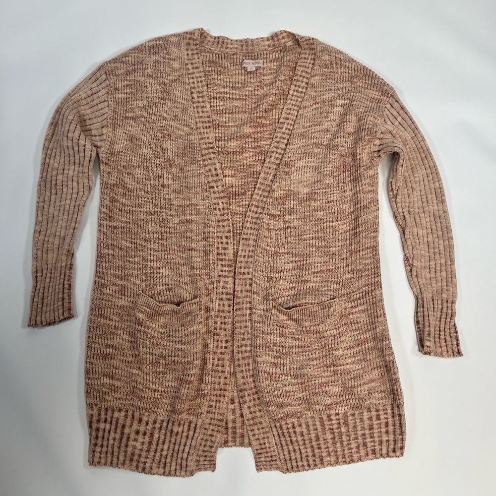 ♠️Knox Rose Women’s Open Front Cardigan Medium | Taupe/Rose Knit